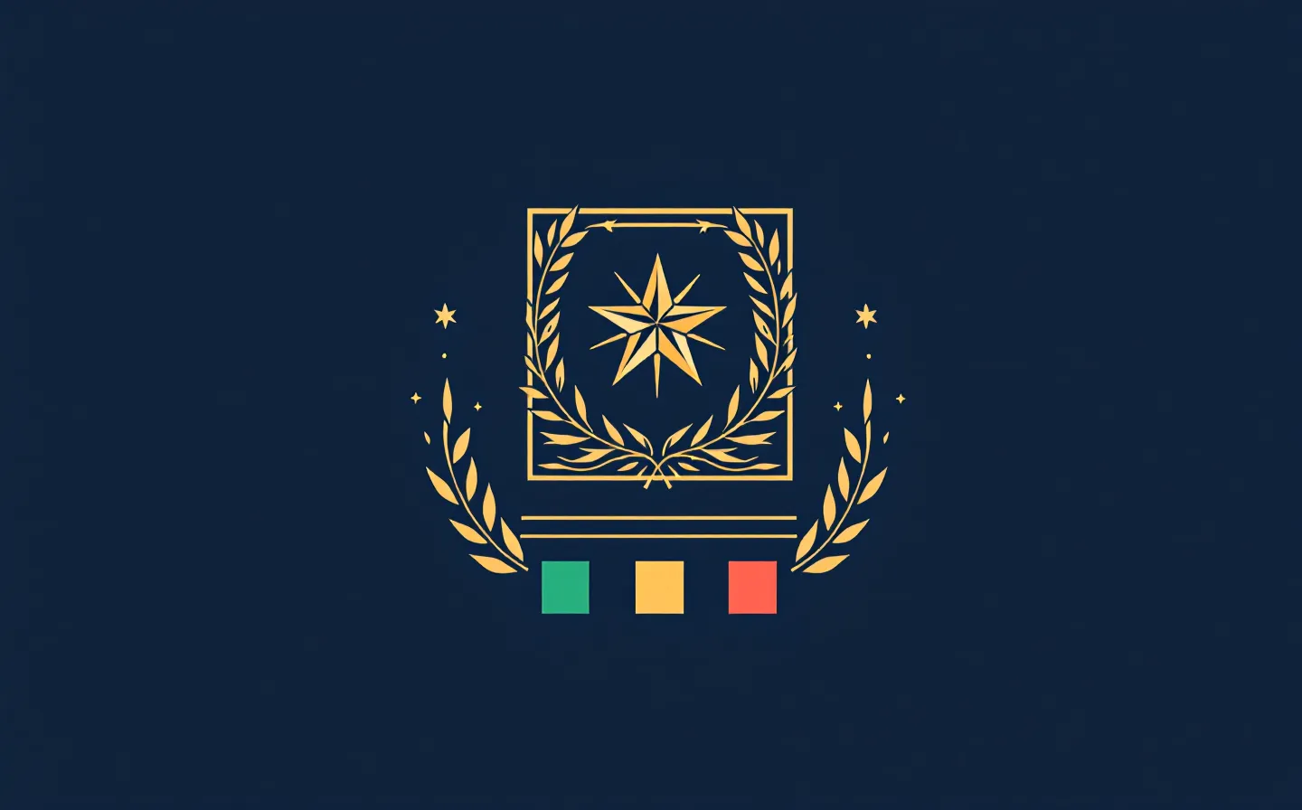 A flat civic-record emblem — a gold registry seal with a small star flanked by green, gold and red status-token squares and a thin gold rule, on a deep flag-navy ground